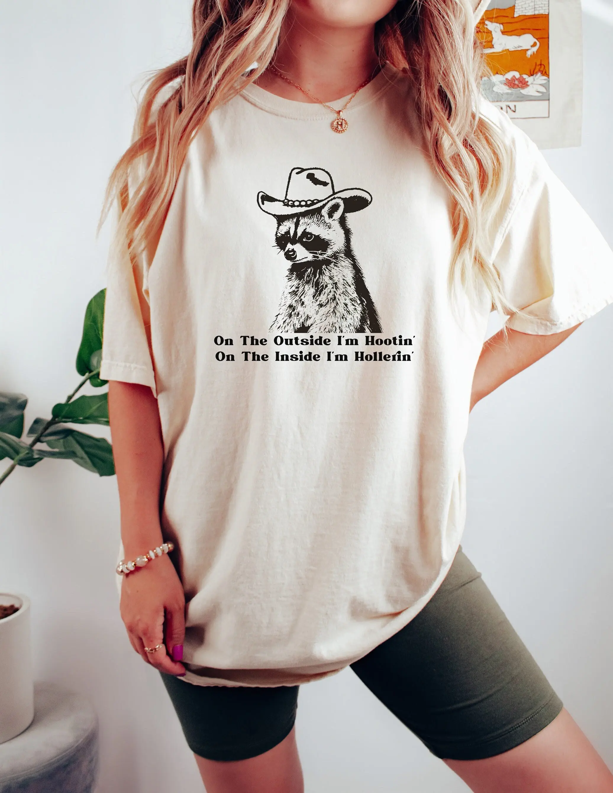 On The Outside I'm Hootin Inside Hollerin Comfort Colors T Shirt Cowboy Meme Sarcastic Funny Wild West