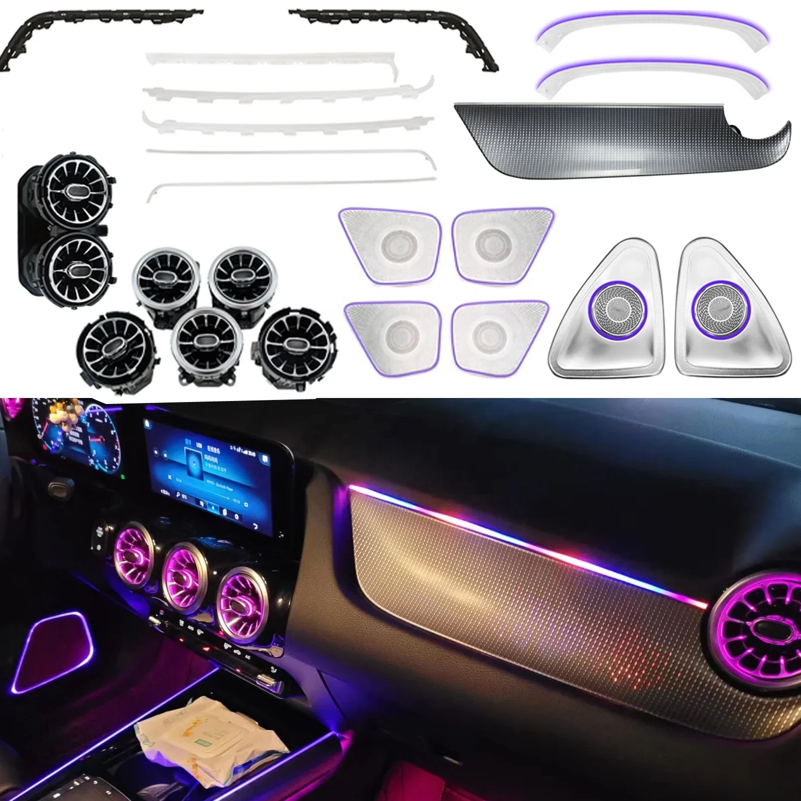 iCarsin 64 Colors Interior Ambient Lighting Upgrade Kit For W247 GLA GLB Class 2020-2023 H247 X247 Air Vent Light