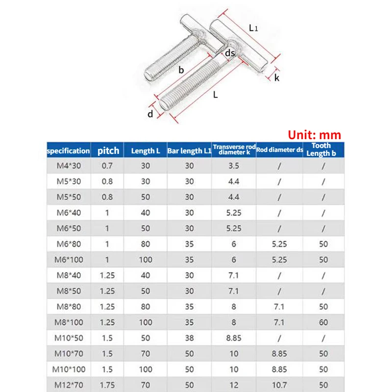 304 Stainless Steel T-welding Screw T-shaped Screw Cylindrical Welding Bolt Screw M4 M5 M6 M8 M10 M12