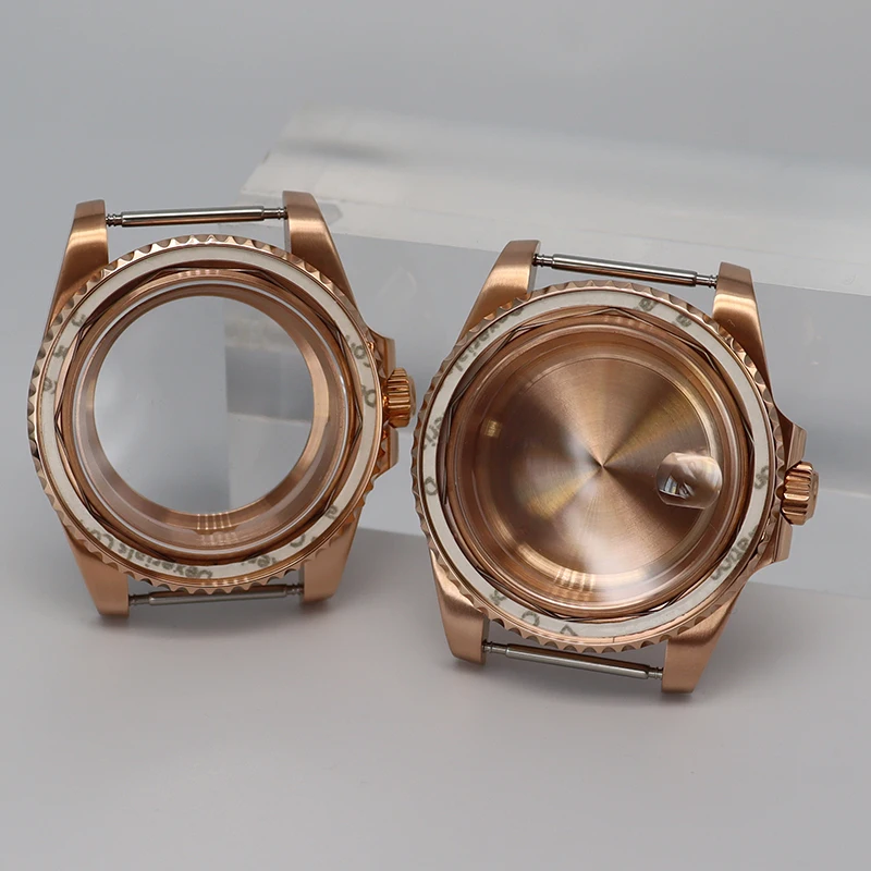 Rose goud 40 mm mevrouw horlogekast saffierkristalglas voor Seiko NH35 NH36 NH34/38 Miyota8215 ETA2824 beweging 28,5 mm wijzerplaat Deepsea