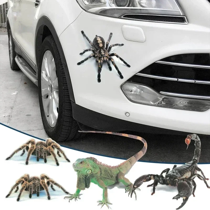 3D Creative Car Sticker 3D Spider Lizard Scorpion Pattern Car Window Rearview Mirror Bumper Decoration Waterproof High Viscosity