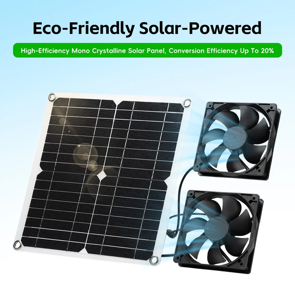 

Durable 12W Solar Powered Fan Dual Fan IP65 Waterproof Outdoor Fan Kit Solar Fan Kit Outdoor Use