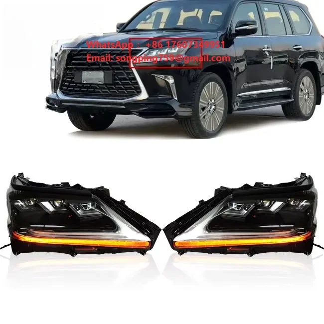 CZJF Modified Parts Front Lamps Old to New Black for Lexus LX570 2013-2015 Upgraded to 2016-2019 Headlights