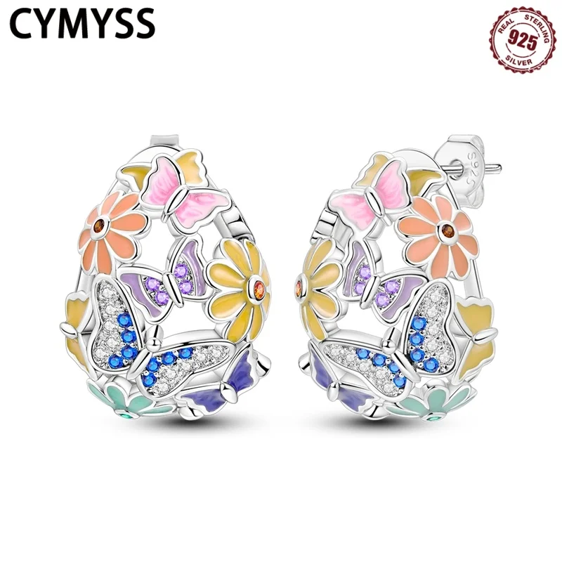 

CYMYSS 2025 New S925 Pure Silver Butterfly Flower Stud Earrings Suitable for Women Gift Fine Jewelry Women's Earrings