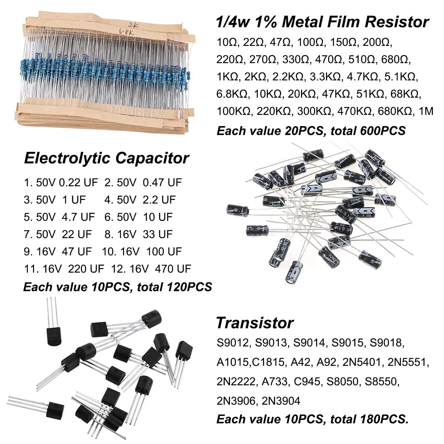 1500Pcs Electronic Components Starter Kit Resistor Capacitor LED Diode Transistor Assortment Pack for DIY Arduino view 5
