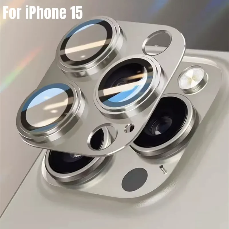 Metall-Kameraschutz für iPhone 15 16 Pro Max 15 Plus, Legierung, hintere Objektivhülle, vollständige Abdeckung, Schutzkappe aus gehärtetem Glas
