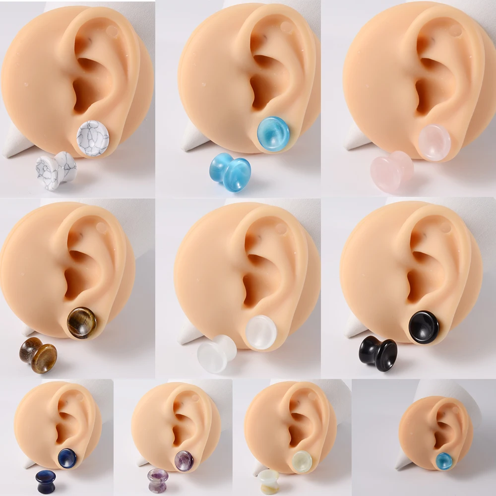 6-25mm Double Flare Dilators Solid Natural Amethyst Quartz Stone Concave Ear Plug Gauge Expander Weights Body  Piercing Jewelry