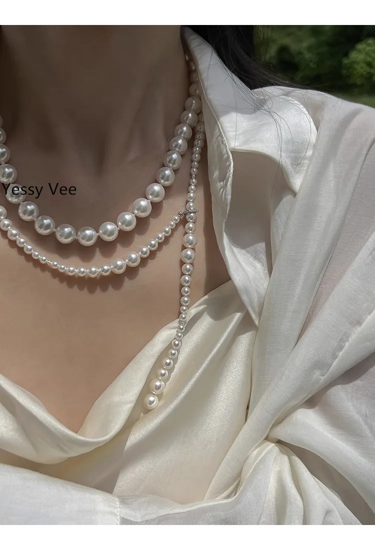 Yessy Vee Women Star Brand Luxury Pearl Necklace 925 Silver Long Necklaces Top Quality Female New Arrival