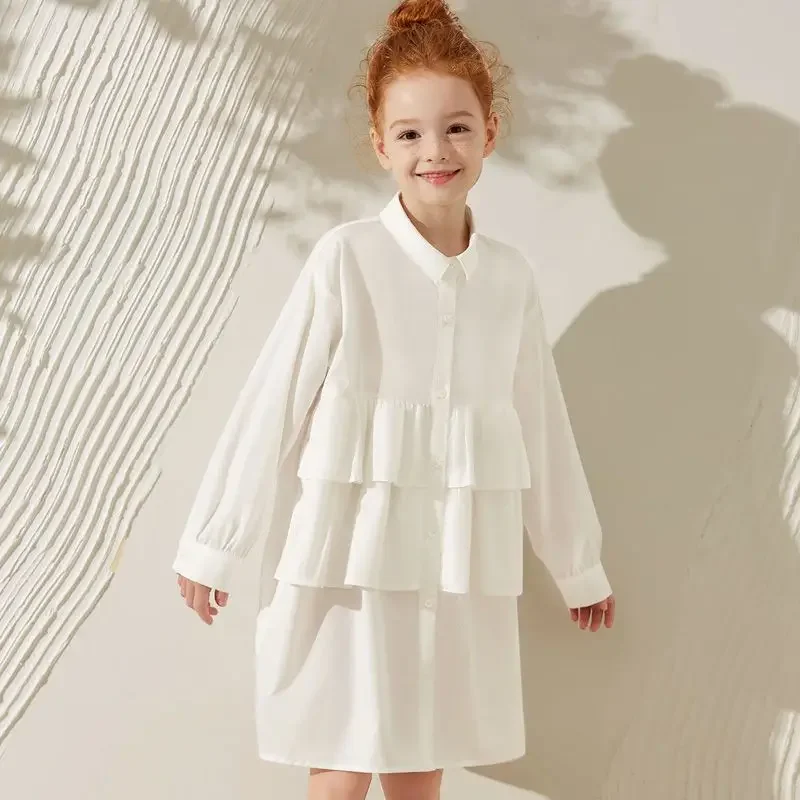 

Spring Autumn Girls Shirt Dress Children's Collar Solid Color Casual Korean Style Edition Dress for Kids 90-160CM