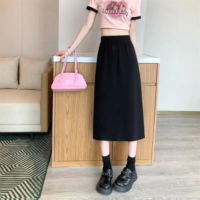 Kids Girls Black Pencil Skirts 2024 New Teenage Girls Package Hip Mid-calf Skirts Children Spring Autumn Casual Split Skirt