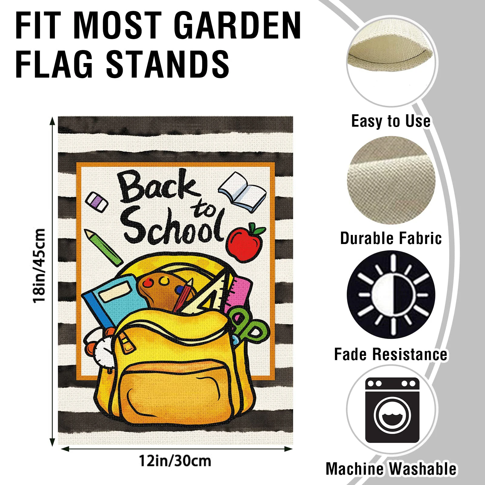 1PC 12×18inch, Back To School Garden Flag, Double-Sided Garden Courtyard Flag, Garden Decorations,Flagpole Not Included