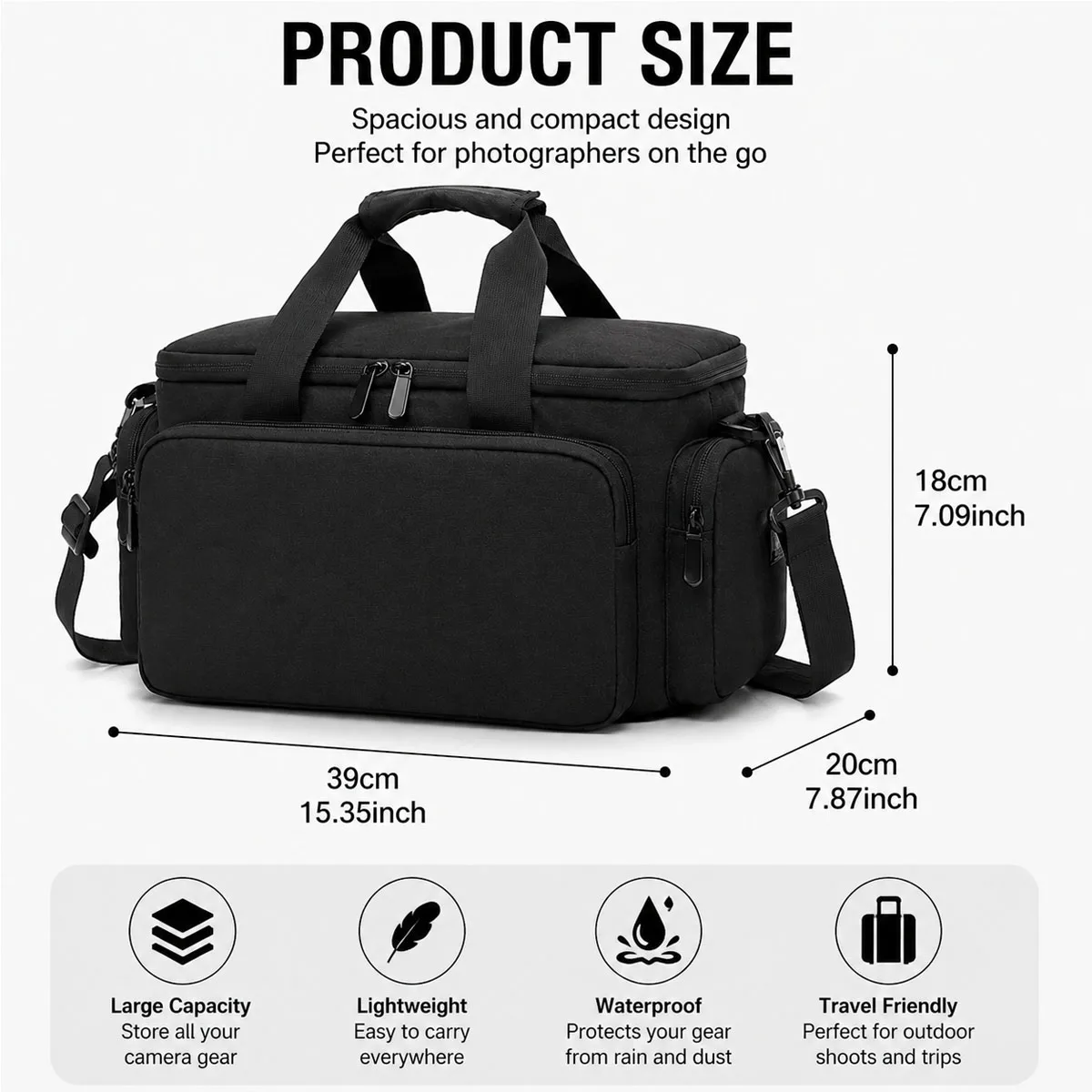 SOARSHOT Waterproof Camera Bag DSLR Case Large Capacity Handbag Shoulder Bag with Adjustable Dividers Shockproof Travel