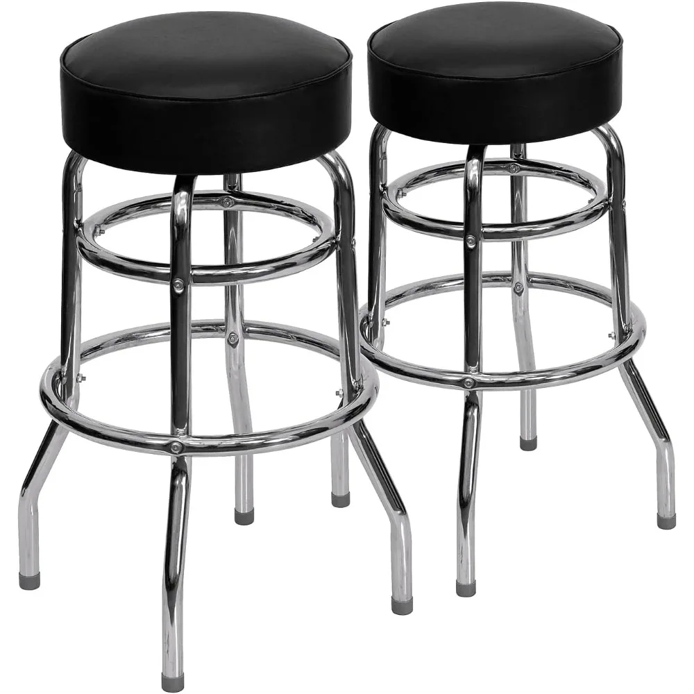

Bruno 2 Pack Double Ring Chrome Barstool with Black Seat