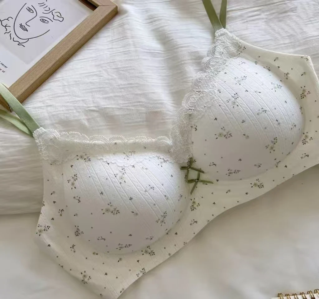Lace and Floral Print Push-Up Bra