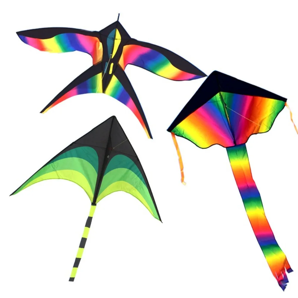 Easy to Fly Large Bird Kites 1.7m with 100 Meter Kite String Children Kites Good Flying Color Changing Rainbow Swallow Kite