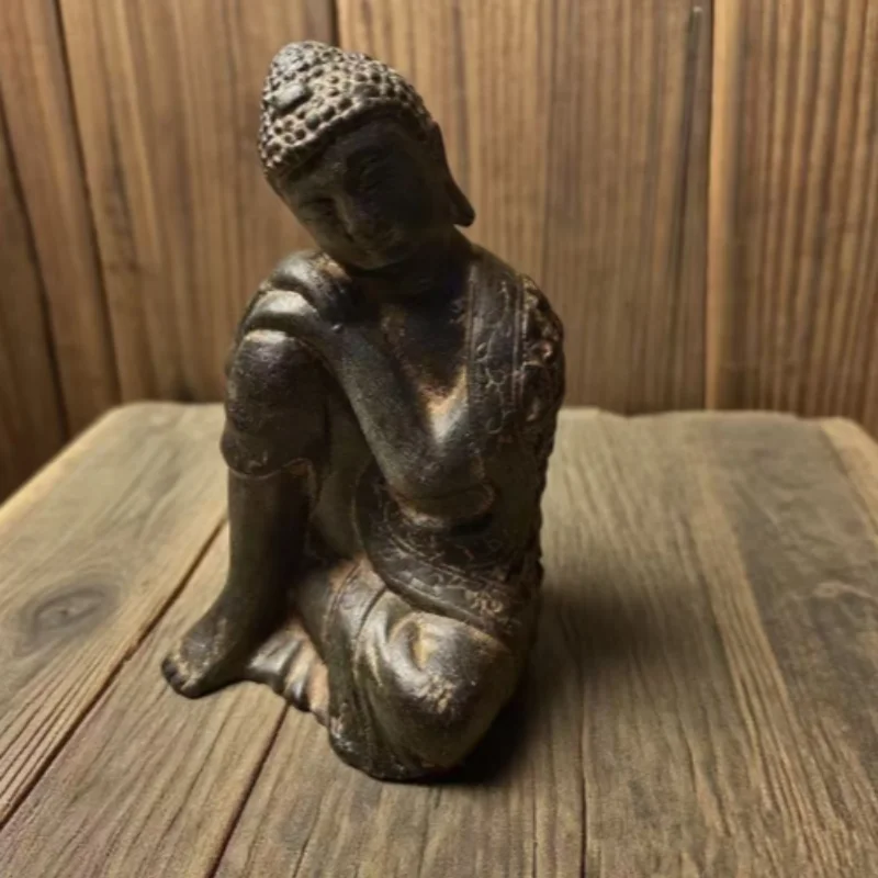 Vintage Stone Carved Reclining Shakyamuni Buddha Statue - Chinese Zen Buddhist Ornament for Home Living Room Desktop Decor