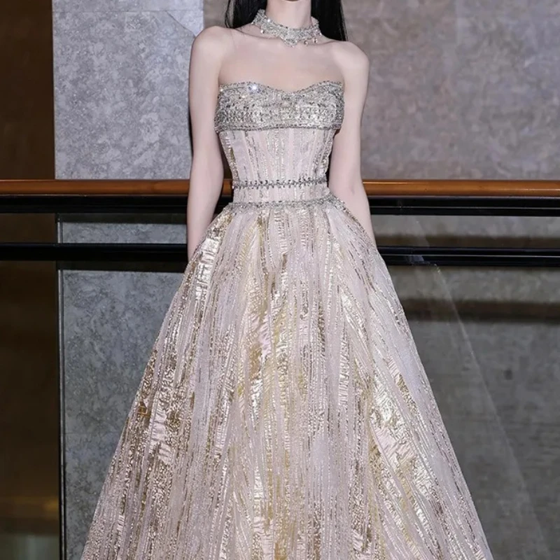 솔로 공연용 스팽글 장식 이브닝 드레스, 패셔너블한 미드웨이스트 롱 드레스