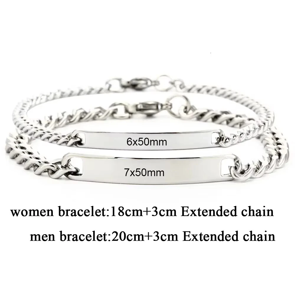 Pulsera de acero inoxidable con logotipo de texto personalizado para mujer, pulseras grabadas con nombre personalizado para hombre, pulsera de