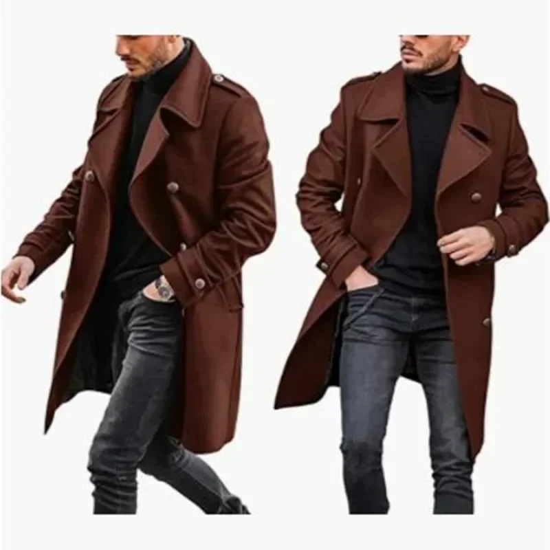 Woolen Men's Coat 2024 Autumn and Winter New Product Casual and Fashionable Outdoor Warm Windproof Thick Coat Male Clothing