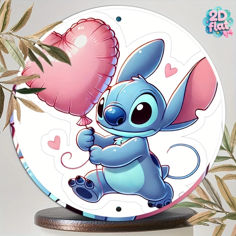 قطعة واحدة من لافتة فنية جدارية مستديرة من الألومنيوم - ديكور كرتوني نابض بالحياة مع تصميم بالون وقلوب، ديكور منزلي وحفلات معدني متين f