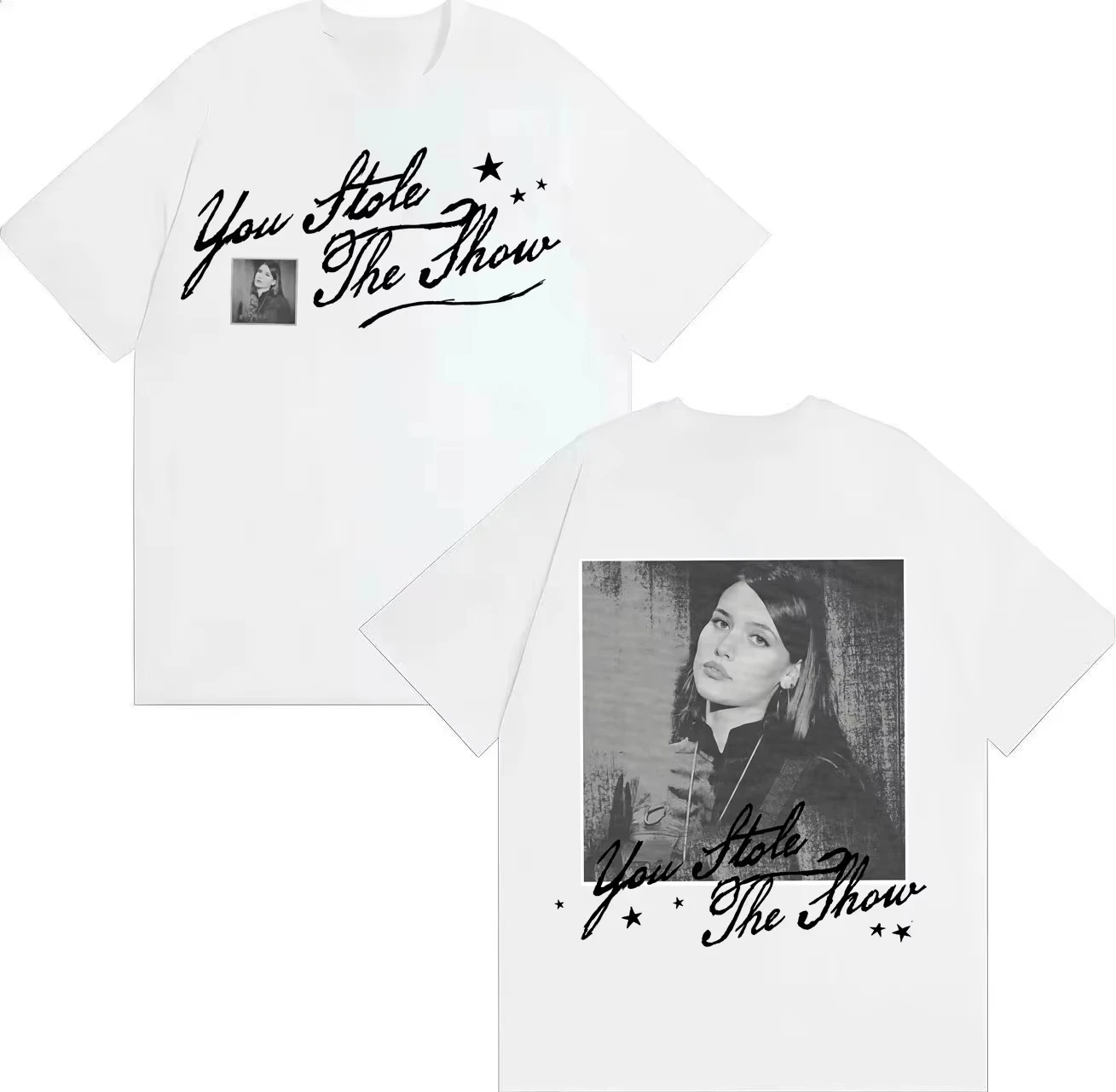 White Ultraviolence Newspaper CollageSinger Album Tour Double Sided Print T-Shirt Cotton Graphic Tee Men Women Summer Streetwear