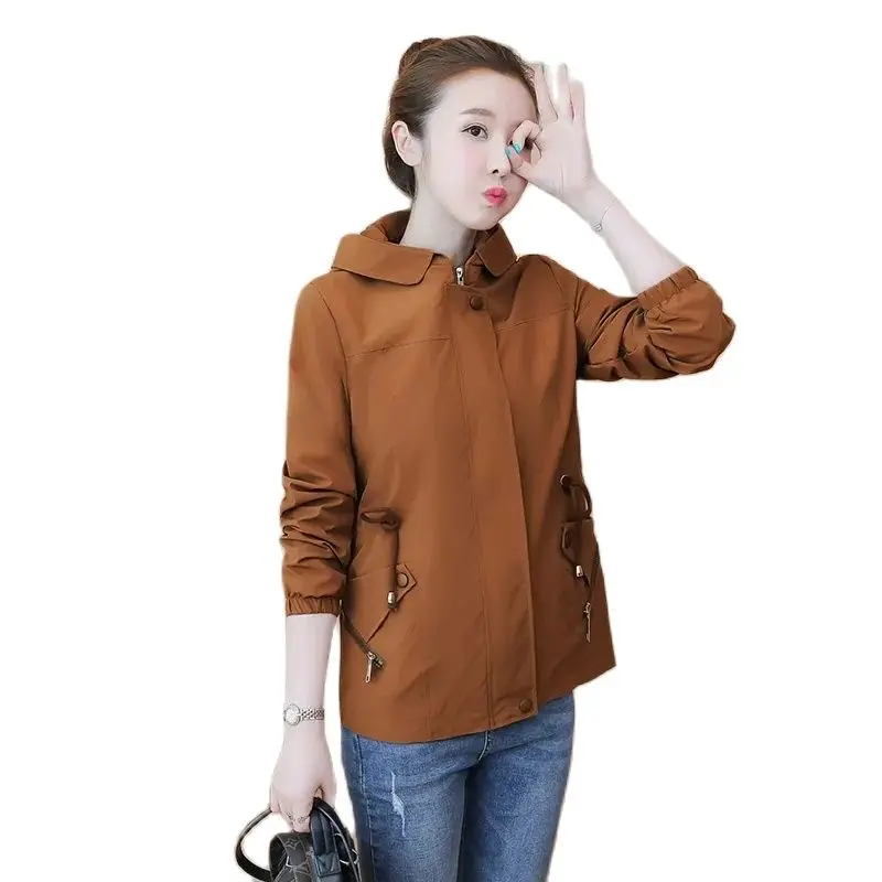 

Women's Jacket Spring Autumn New Korean Slim Fashion Ladies Long-Sleeved Hooded Top Short Trench Coat Girl Student Outerwear