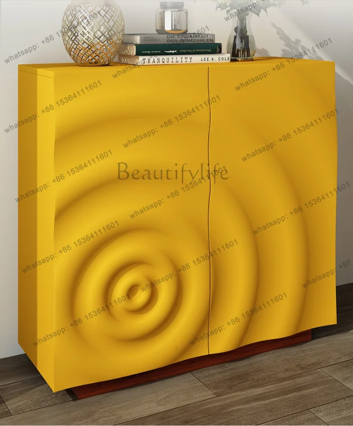 Creative two-door storage yellow paint cabinet water ripple modeling model room custom original cabinet
