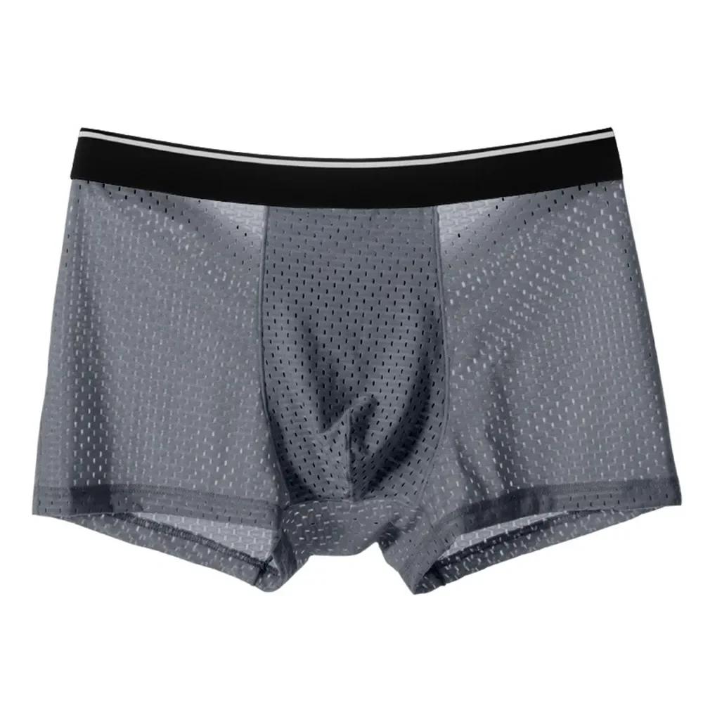 Sexy Ice Silk Men's Panties Mesh Modal Breathable Holes Boxer Shorts And Underpants Briefs Underwear Boxers Man Pack Satin Brief