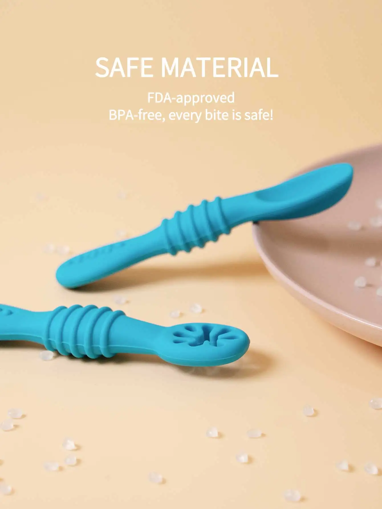 2 pezzi cucchiaio appiccicoso in silicone per bambini apprendimento cucchiaio di colore solido autoalimentato cucchiaio di alimentazione in silicone morbido sicuro con foro porridge di riso