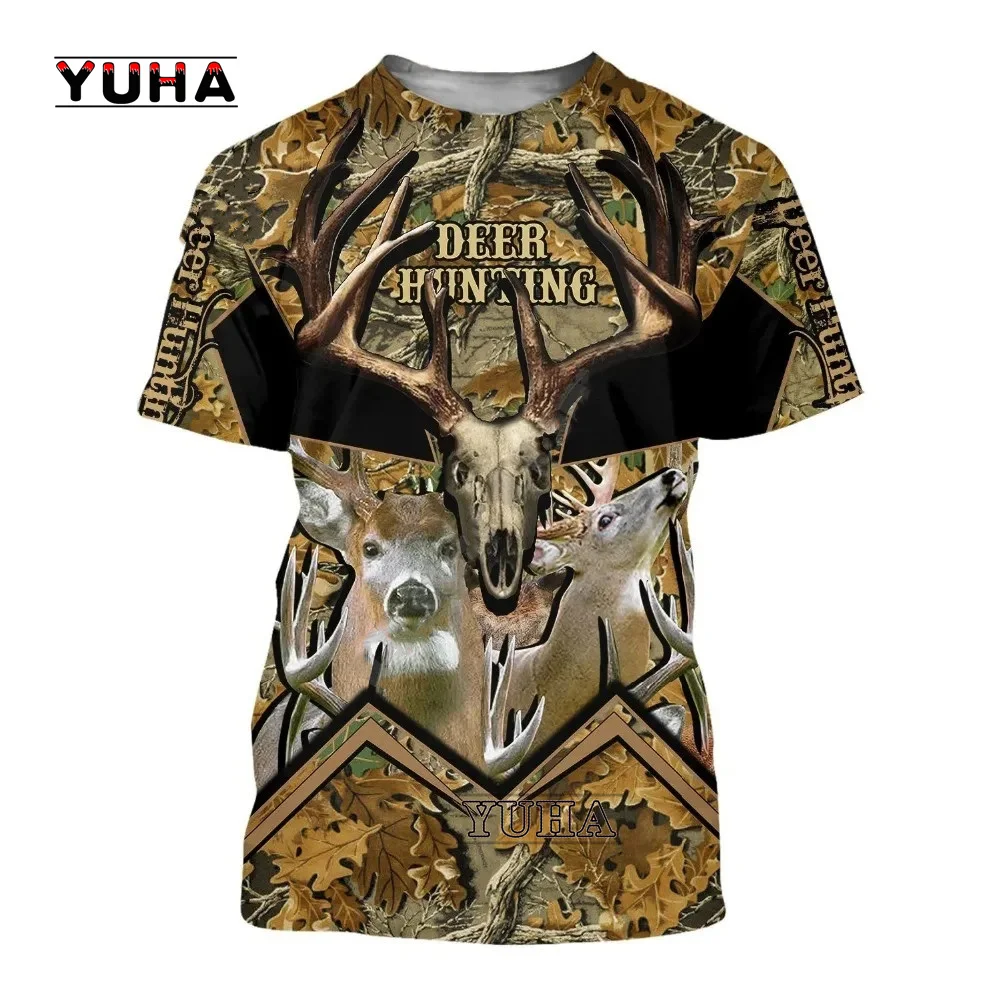 Hunting Animals Newest Animal Tattoo Camo Deer Hunter Moose Hunter Streetwear 3DPrint Unisex Summer Casual Short Sleeves Tshirt