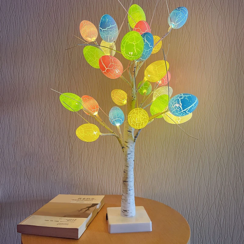 60cm Led Easter Egg Tree with Lights Easter Decorations Indoor for Home Plastic Glowing Easter Eggs Birthday Wedding Decor