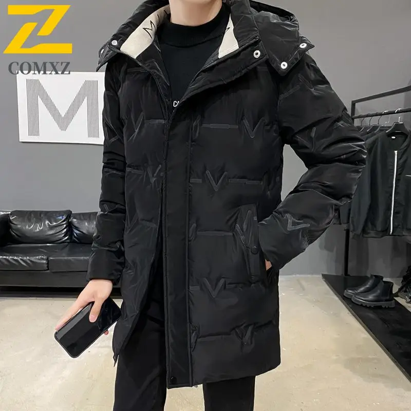 

COMXZ мужское пальто-паркер 2025, однотонная корейская модная куртка для поездок на снегу, хлопковая стеганая куртка, повседневная легкая теплая зимняя подкладка