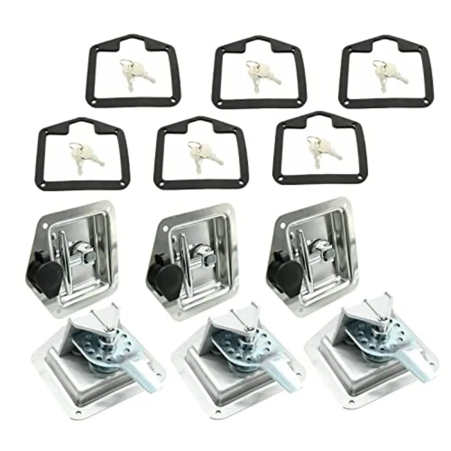 

T-Handle Latch for Car Truck Trailer RV Camper Door, Stainless Steel, Silver, Highly Polished Weatherproof with Gasket and Keys