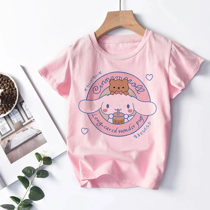 

2024 Sanrio T Shirt Cinnamoroll Children's T-shirt Kawaii Tshirt Anime Cartoon Children Clothes Y2k Tee Shirt Kid Girl Boy Top