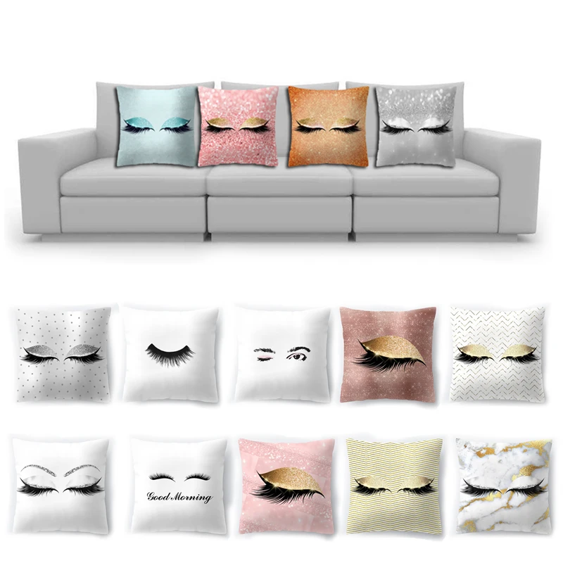 

45x45cm Polyester Pillow Eyelash Cushion Cover Home Decor Wedding Pattern Pillowcase