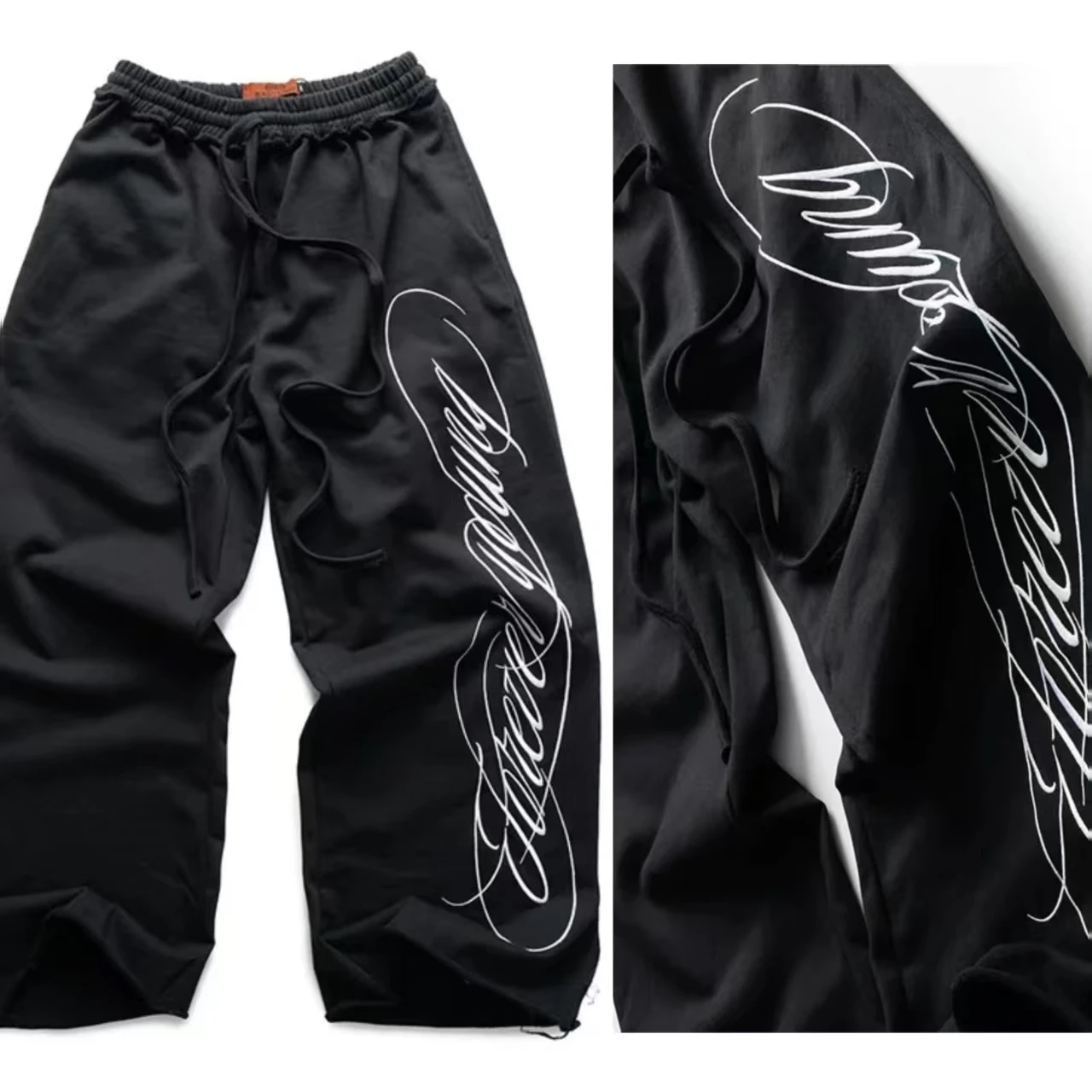 Carta bordado moda hip-hop preto gótico calças americanas homens e mulheres multifuncional retro jogger solto casual streetwear