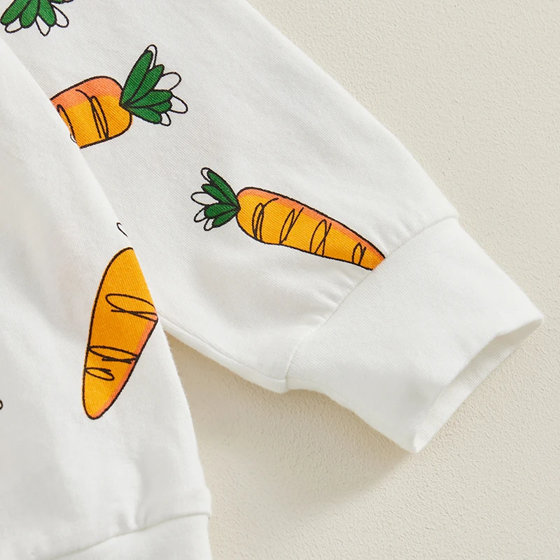 Baby Pants Set Long Sleeve Crew Neck Carrot Print Sweatshirt with Sweatpants 2-piece Outfit for Girls Boys