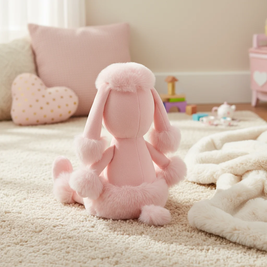 Soft Pink Poodle Plush Toy Long Ears & Limbs Fluffy Stuffed Animal Doll for Kids Girls Birthday Christmas Gift Home Bedroom