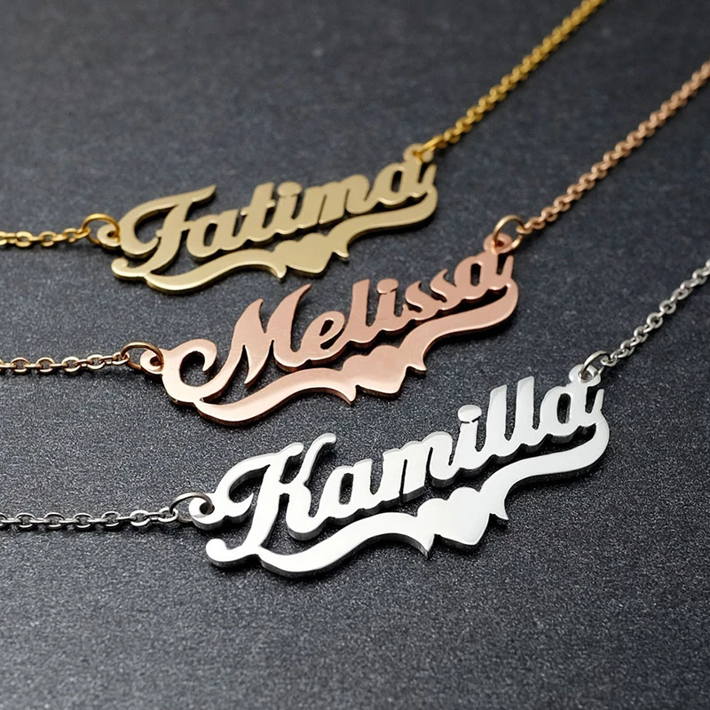 Steel Color Stainless Steel Name Necklace Galvanized Real Gold English Letter Necklace