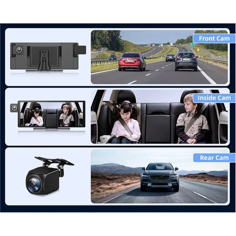 NEW HOT in Stock-Wireless Carplay& Android Auto Wifi Bluetooth GPS Navigation Car DVR Dash Camera Adjustable Front Lens