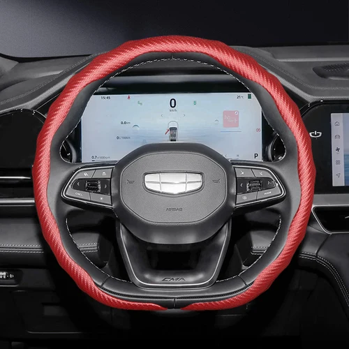 Imagen 2 del producto Adecuado para Geely Textura de fibra de carbono Funda para volante Snap-On Diseño deportivo en forma de onda Carcasa protectora Monjaro Coolray Ex5 Okavango Emgrand Azkarra Gx3 Pro Cityray Preface Starray Geometry C Negro