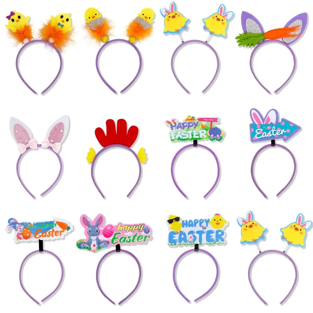 

Chicken Happy Easter Style Headband Letter Plush Bunny Rabbit Hair Hoop Korean Style Plastic Cartoon Animal Headdress Easter