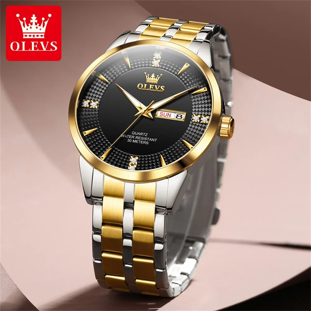 OLEVS 9917 Men Watches Original Classics Fashion Quartz WristwatchDiamond Scale Reloj  Waterproof Luminous Date Display Watch