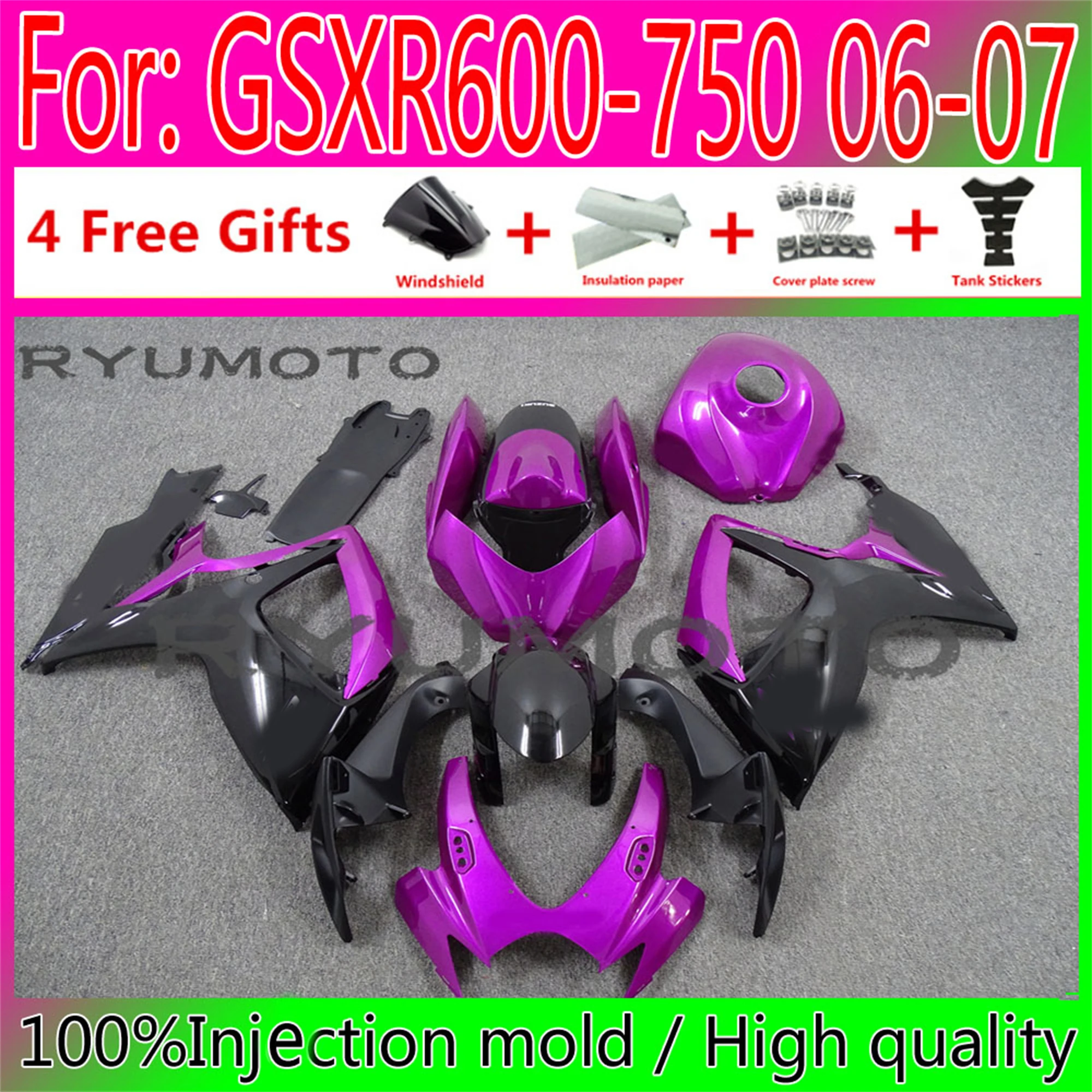 

New Motorcycle Injection Fairing Bodywork For Suzuki GSXR600 06 07 GSXR750 2006 GSX-R750 2006 - 2007 K6 Fairings pink gray