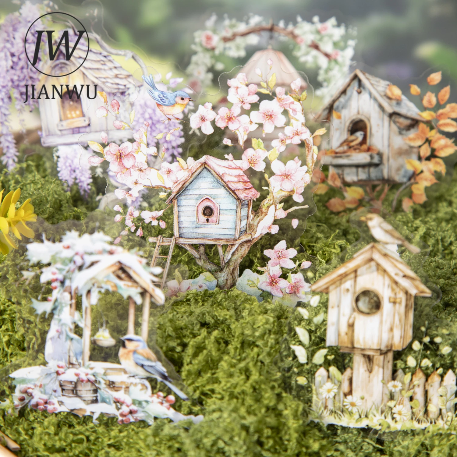 

JIANWU Bird Language Little Building Series, винтажный цветок, пейзажный материал, коллаж, наклейка для домашних животных, креативный журнал, канцелярские принадлежности