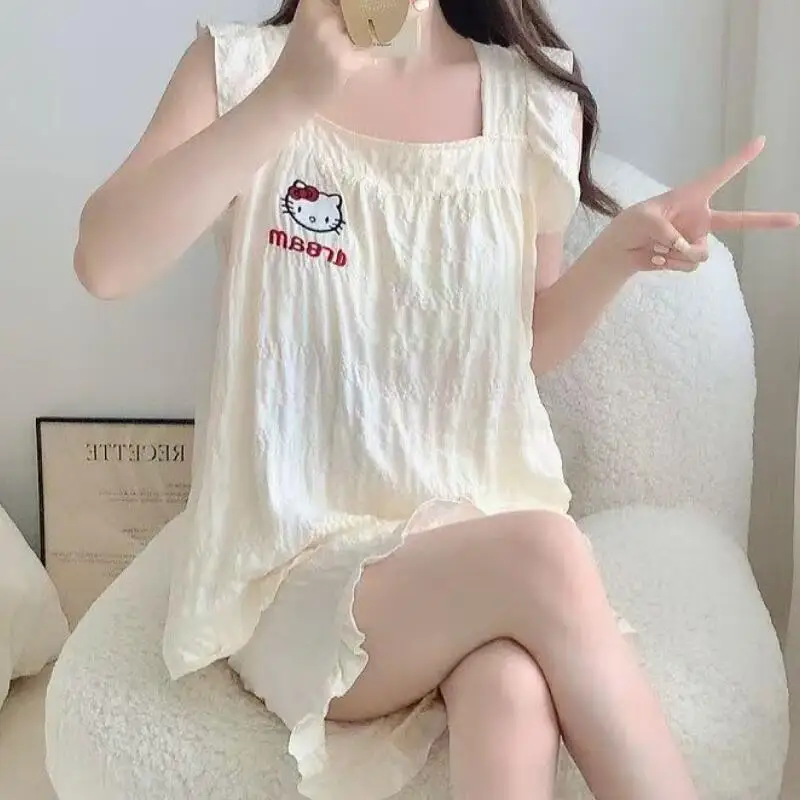 Korean Trendy Teen Cartoon Strap Shorts Home Clothes Cute Girl Skin Friendly Soft Pajama Set Sweat Wicking Breathable Sweets