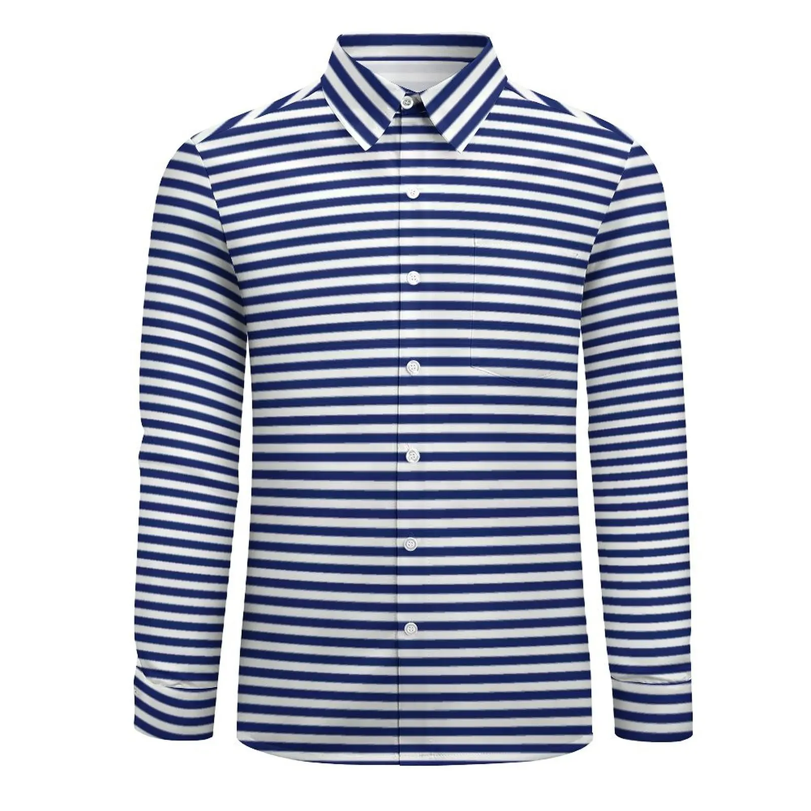 Male Shirt Nautical Design Casual Shirts Long Sleeve Blue and White Stripes Harajuku Blouse Autumn Novelty Graphic Oversize Top