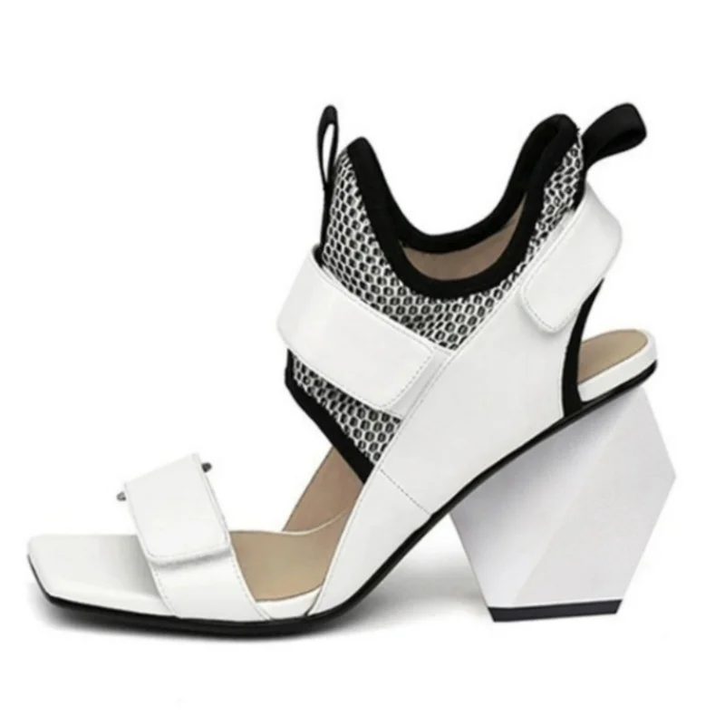 

Новый стиль, женские туфли-лодочки на странном каблуке, женские сандалии на высоком каблуке с квадратным носком, дышащая сетчатая летняя женская обувь на высоком каблуке