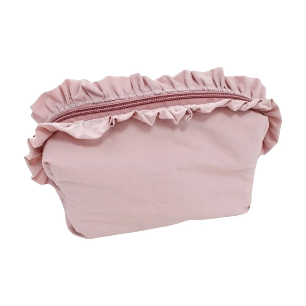 Cute Solid Color Ruffle Makeup Bag Large Capacity Nylon Wash Storage Bag Korean Style Pencil Case Toiletry Organizer Skincare