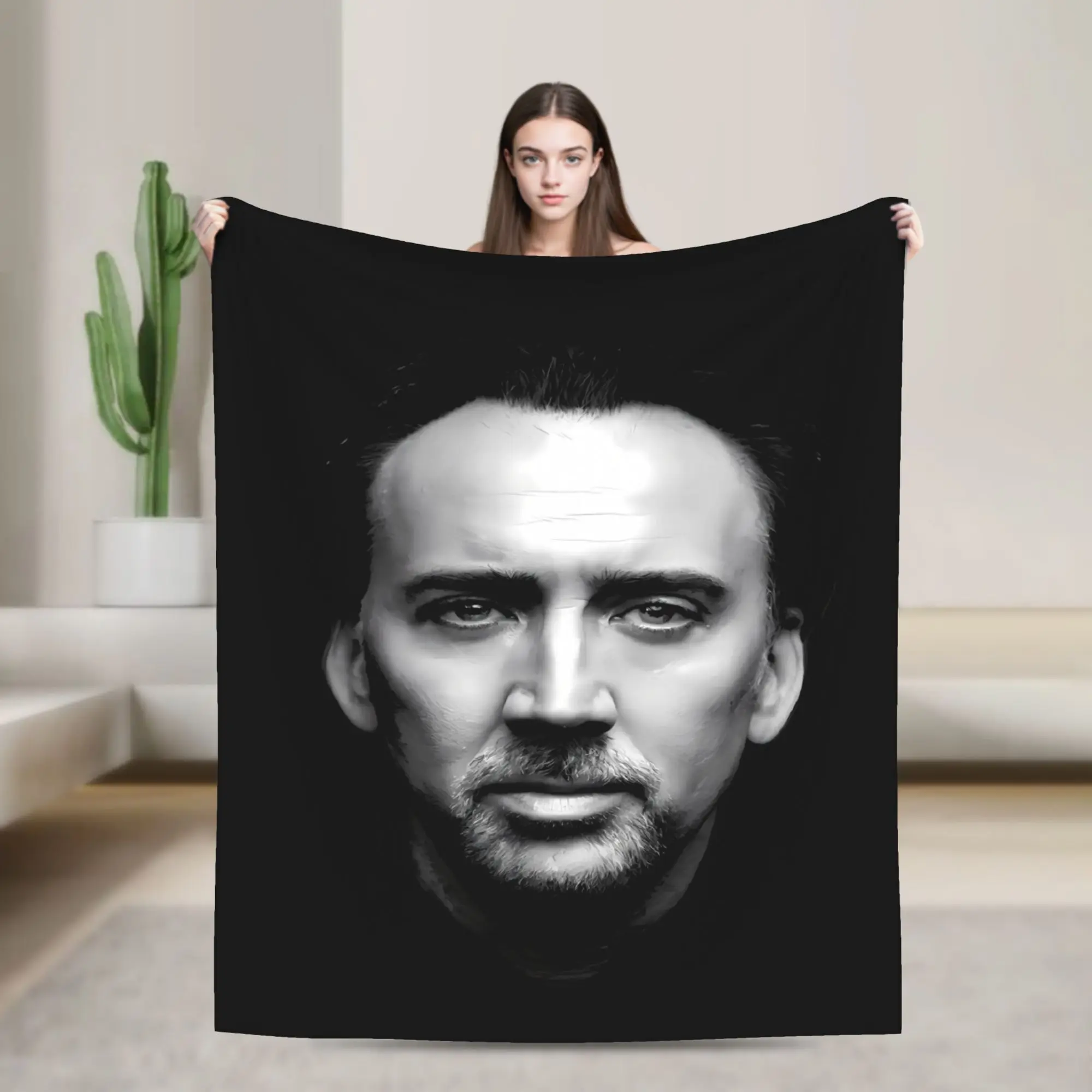 Nicolas Cage Face Blanket  Decorative Flannel Throw Blanket For Living Room Super Soft Custom Quality Bedspread Gift Idea